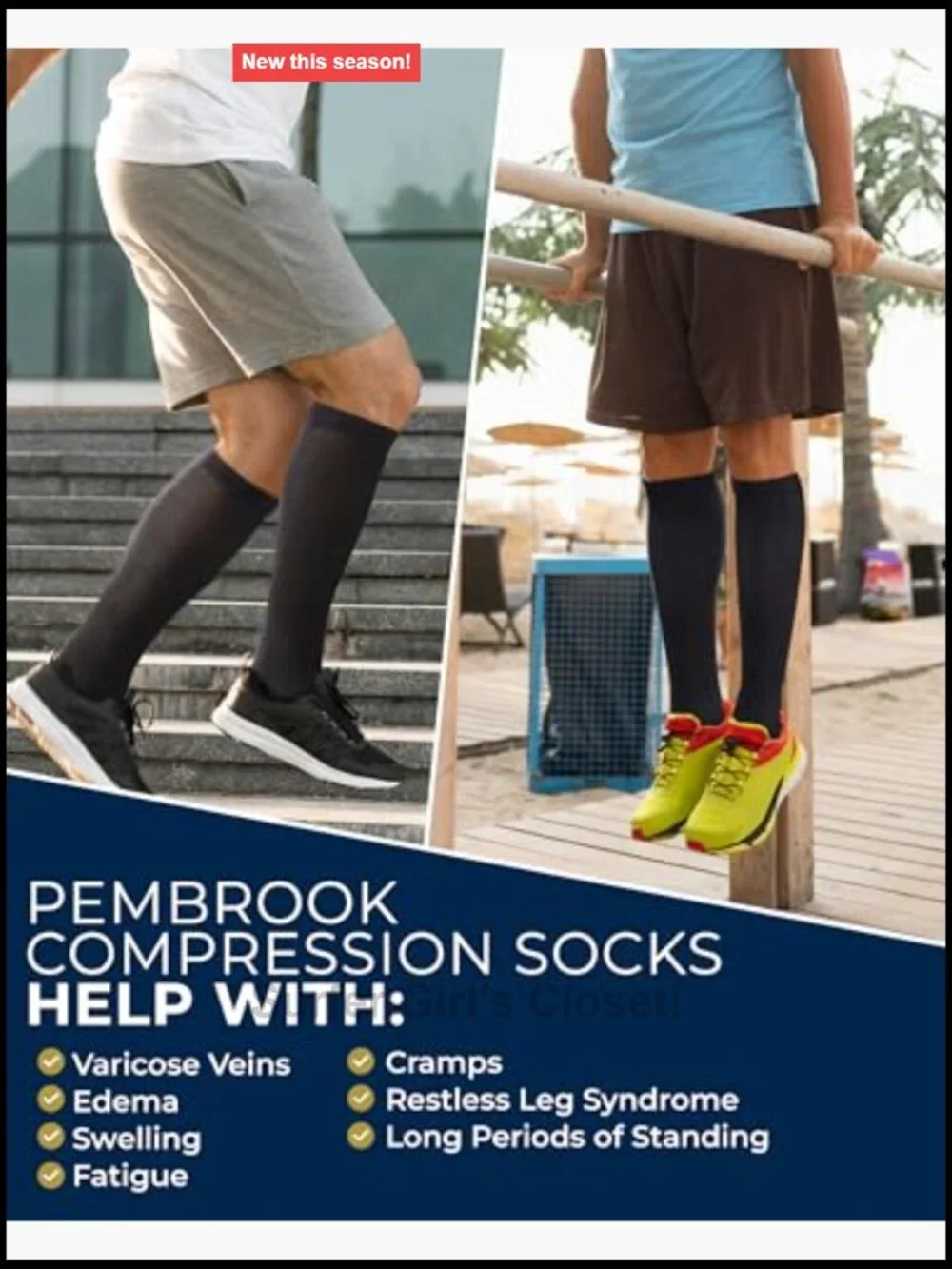 Cotton Light Compression Socks for Men & Women - 3 Pairs, 8-15 mmHg, Knee-High,